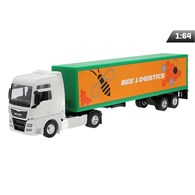Model 1:64, MAN TGX XXL, biały ciągnik, naczepa Bee Logistics