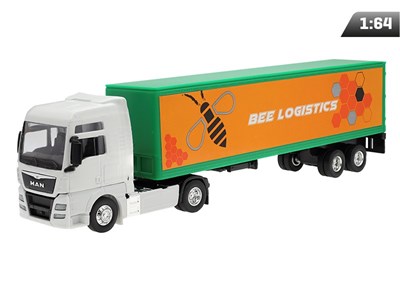 Model 1:64, MAN TGX XXL, biały ciągnik, naczepa Bee Logistics