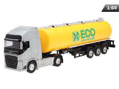 Modell 1:64, VOLVO FH, silberner Traktor, gelber ECO-Tanker