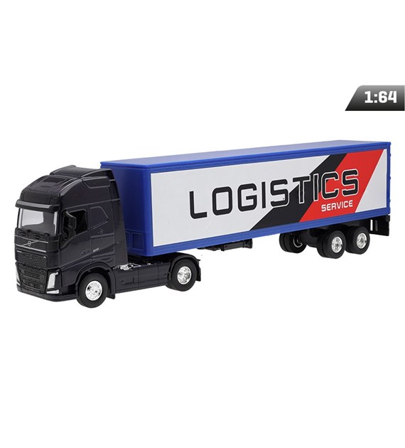 Modèle 1:64, VOLVO FH, tracteur bleu marine, semi-remorque Logistics Service