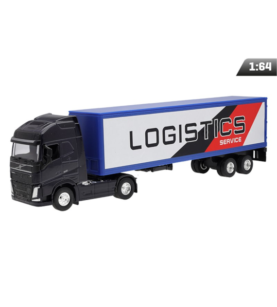 Modèle 1:64, VOLVO FH, tracteur bleu marine, semi-remorque Logistics Service