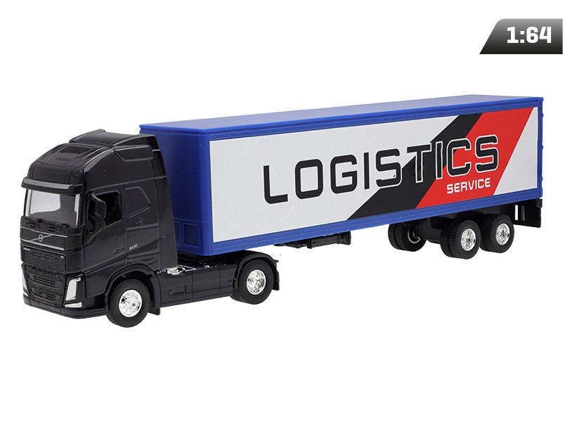 Modèle 1:64, VOLVO FH, tracteur bleu marine, semi-remorque Logistics Service