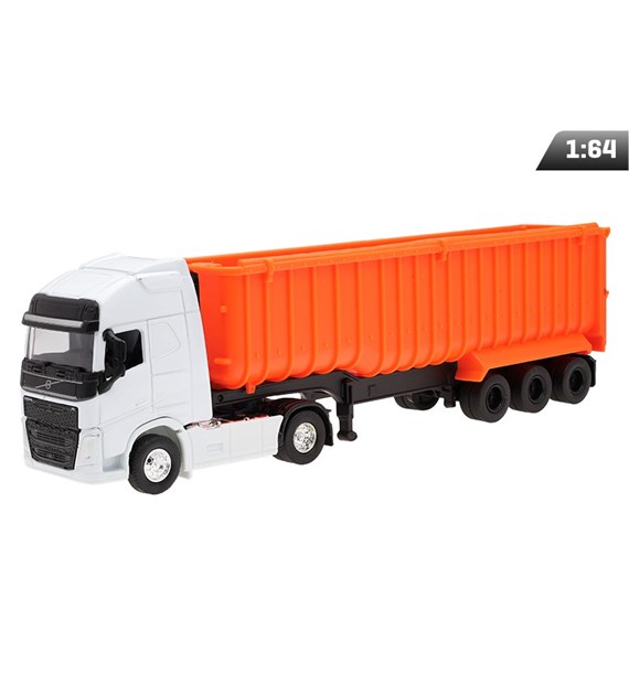 Modèle 1:64, VOLVO FH, tracteur blanc, benne basculante orange