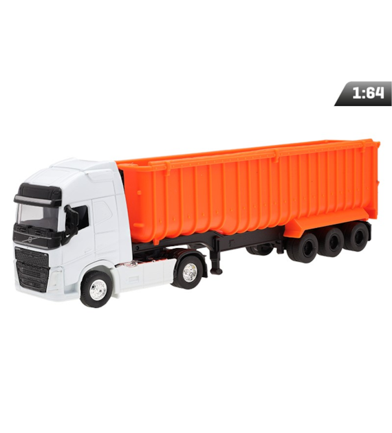 Modèle 1:64, VOLVO FH, tracteur blanc, benne basculante orange