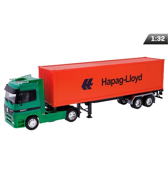 Modèle 1:32, Mercedes-Benz Actros avec conteneur, vert - orange (C12281MBAZP)