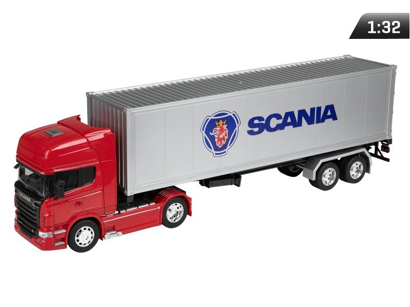 Model 1:32, SCANIA V8 R730, ciągnik czerwony - naczepa srebrna (C32671SVRCS)