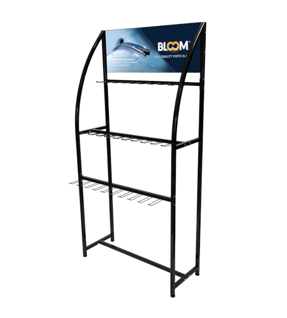 BLOOM floor display stand with 30 hooks for 180 wiper blades