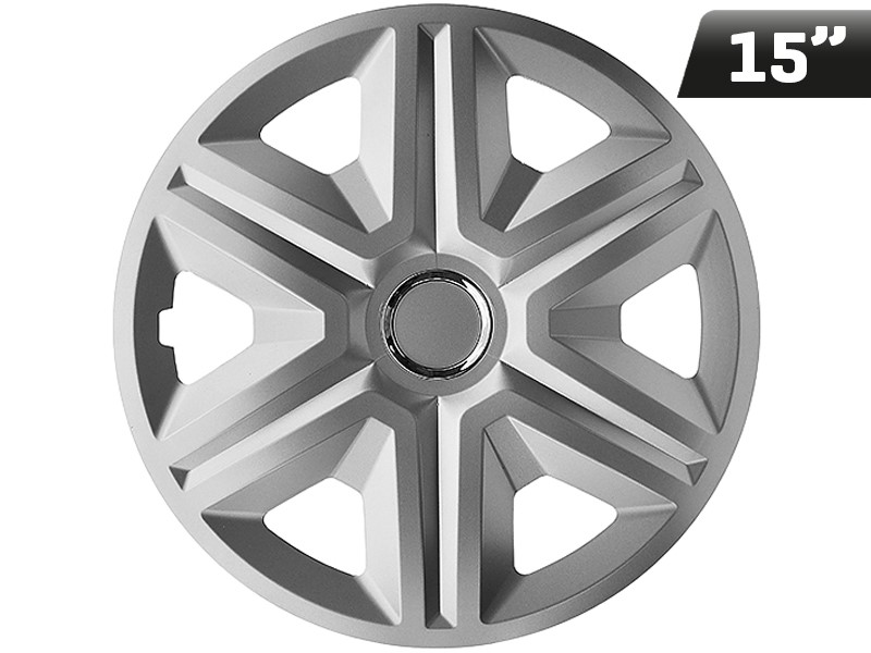 Wheel covers  FAST silver lacquered + ring 15  , 4 pcs 