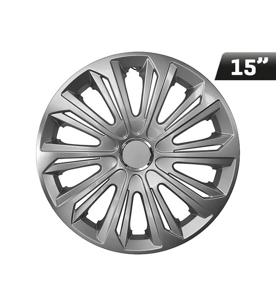Wheel covers  STRONG silver lacquered + ring 15  , 4 pcs 