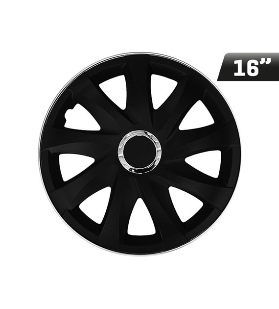 Wheel covers DRIFT BLACK MATT + 16  ring, 4 pcs 