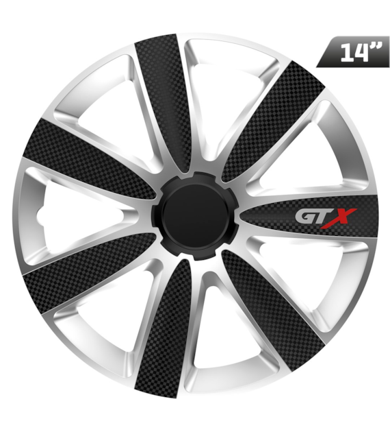 Enjoliveurs GTX carbon black / silver 14 , 4 pcs.