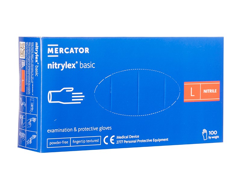 MERCATOR Rękawice bezpudrowe Nitrylex Basic, rozm. L, 100 szt.