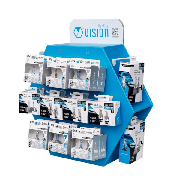 Set mit 16 VISION-Glühlampen + Kartonaufsteller mit 14 Haken