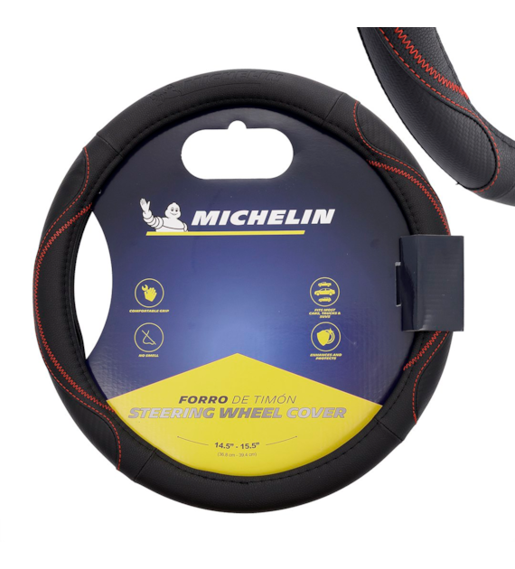 MICHELIN Pokrowiec na kierownicę  M  36,8-39,4 cm, czarny-czerwona nitka